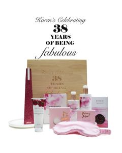 Luxury pamper hamper gift boxes for women with a fabulous birthday themed personalised design.