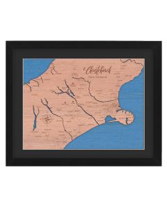 Framed wooden map of Christchurch New Zealand