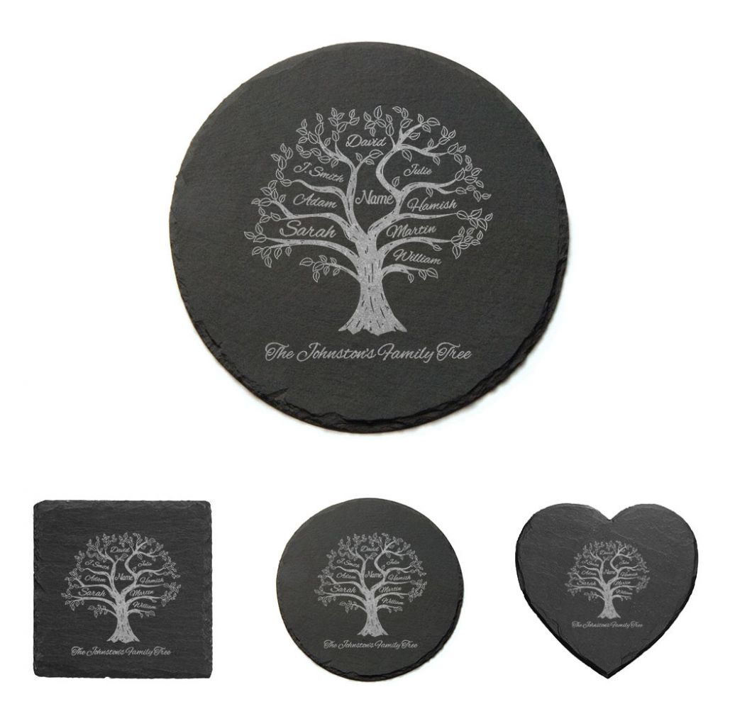 Engraved Slate Coasters With Family Tree Design
