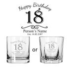 Happy birthday gift 18th birthday whiskey glasses with a personalised design.