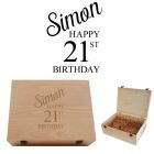 Personalised birthday keepsake boxes with name and age engraved.