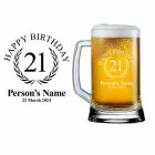 Personalised beer glass for 21st birthday gift.