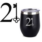 Engraved stainless steel thermal tumbler cups with 21st birthday key design.