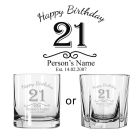 Personalised 21st birthday gift whiskey glasses