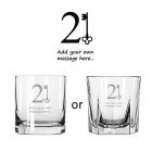 Personalised Whiskey glasses with 21st birthday key design.