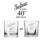 Personalised whiskey glasses with happy 40th birthday design