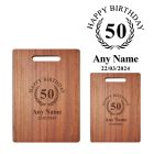 Personalised 50th birthday gift wooden chopping boards.