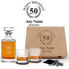 Whiskey decanter gift sets for 50th birthday gifts for men.