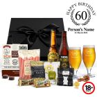 60th birthday gift boxes with craft beers, personalised glasses and gourmet beer treats.