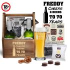 70th birthday cheer and beer caddy gift set