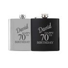 70th birthday gift personalised hip flasks.