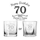 Happy 70th birthday whiskey glasses with personalised design