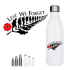 Lest we forget Anzac remembrance gift drink bottles New Zealand fern design