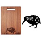 Engraved wood chopping boards with New Zealand flag inspired Kiwi bird design