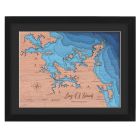 Bay of Islands Topographical maps wall hung in black from with laser cut and engraved wood layers