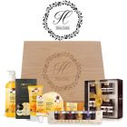 Luxury Wild Ferns pamper hamper with Manuka Honey and Bee Venom products in a personalised hardwood box.