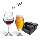 Beer and wine glass gift sets with names engraved.