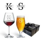 Wine and beer glass gifts sets personalised with any name and initial.
