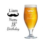 18th birthday gift beer glass with moustache design