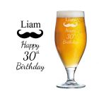 30th birthday gift beer glass with moustache design