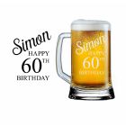 Personalised handle beer glasses for 60th birthday gifts