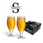 Beer glass box sets with personalised initial and name design. 