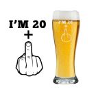 funny 21st birthday gift beer glass with middle finger design.