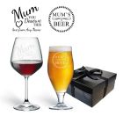 Wine and beer glass personalised box set for Mum.