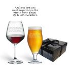 Wine and beer glass personalised box set with any text engraved.