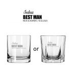 Personalised wedding themed whiskey glasses for the best man, groomsman and more.
