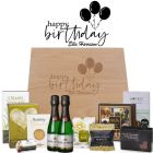 Sparkling wine and gourmet treat gift boxes for birthdays.