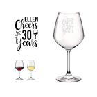Personalised birthday gift wine glass with cheer to years design.