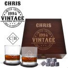 Aged to perfection personalised birthday gift whiskey glasses box sets.
