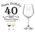 Crystal wine glasses personalised with happy birthday design.
