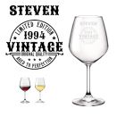 Limited edition aged to perfect birthday gift wine glasses with personalised design.