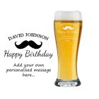 Happy birthday beer glass with moustache design