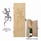 Bottle gift boxes with engraved Gecko lizard and your own personalised message.