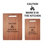 Fun design personalised wood chopping boards with caution theme.