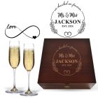 Luxury Champagne glasses box set for weddings and anniversary gifts.