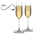 Crystal Champagne glasses gift sets with love heart eternity symbol.