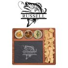 Personalised cheese board with fishing themed design and any name.