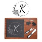 Customised cheese boards with floral design and initial engraved.