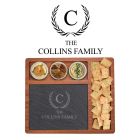 Personalised family name cheese board gift sets with three bowls.