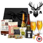 Personalised stag head design craft beer gift boxes with gourmet treats.