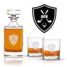 Golf themed whiskey decanter gift set personalised with any name and date.