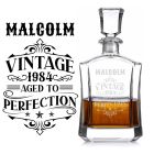 Personalised crystal whiskey decanter with vintage aged to perfection laser engraved design.