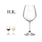 Personalised wine glasses with small initials engraved.