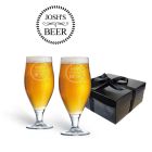 Craft beer glasses box set with two personalised beer glasses.