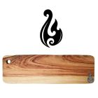 Long solid wood food platter boards with engraved Hei Matau hook design in genuine New Zealand Paua shell