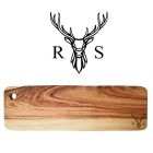 Personalised wood platter boards engraved with a stag head design and two initials.